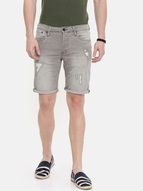 

Jack & Jones Men Grey Washed Regular Fit Denim Shorts