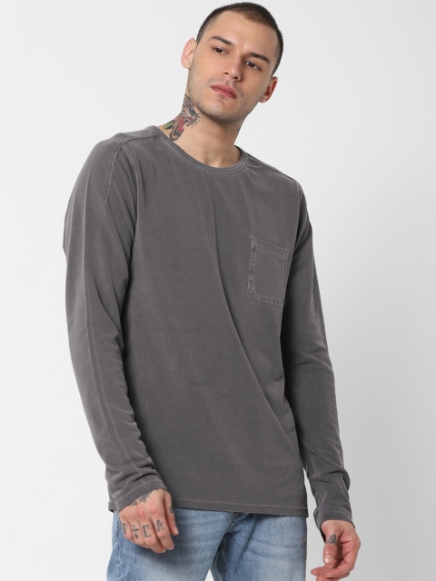 

Jack & Jones Men Grey Solid Round Neck T-shirt