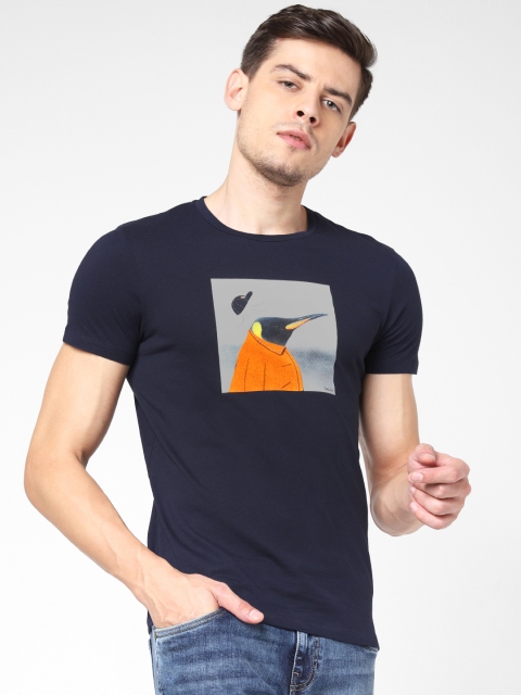 

Jack & Jones Men Navy Blue Printed Slim Fit Round Neck T-shirt