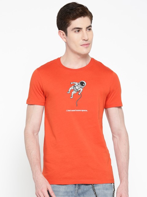 

Jack & Jones Men Orange Printed Round Neck T-shirt