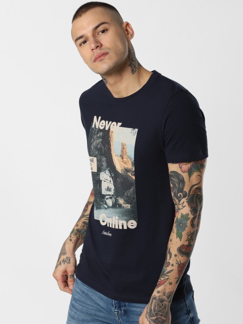 

Jack & Jones Men Navy Blue Printed Round Neck T-shirt