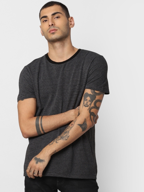 

Jack & Jones Men Black Self Design Round Neck T-shirt