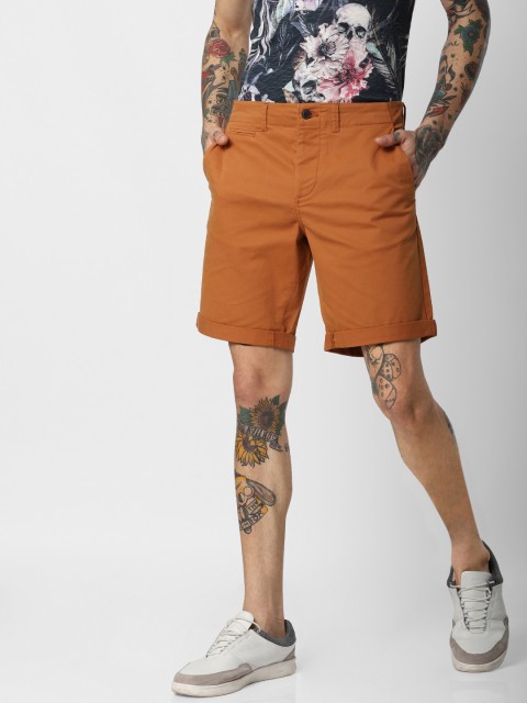 

Jack & Jones Men Rust Orange Solid Regular Fit Regular Shorts
