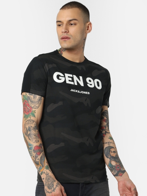 

Jack & Jones Men Black Printed Round Neck T-shirt