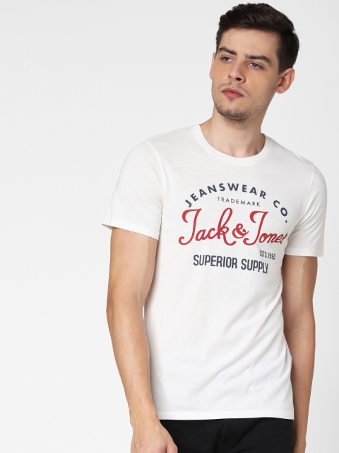 

Jack & Jones Men Off-White Printed Slim Fit Round Neck T-shirt