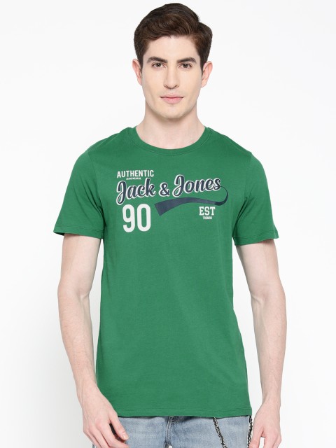

Jack Jones Men Green Printed Round Neck Pure Cotton T-shirt