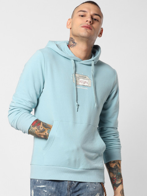 

Jack & Jones Men Turquoise Blue Solid Hooded Pullover Sweatshirt