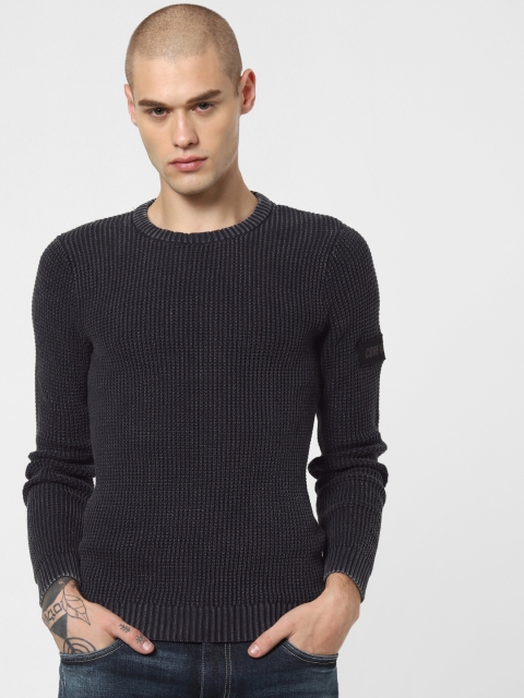 

Jack & Jones Men Charcoal Grey Solid Sweater