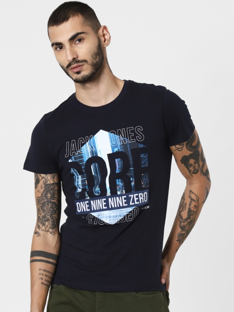 

Jack & Jones Men Navy Blue Printed Round Neck T-shirt
