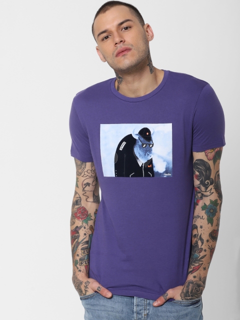 

Jack & Jones Men Purple Printed Round Neck T-shirt