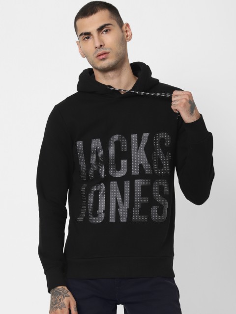 

Jack & Jones Men Black Printed Hooded Sweatshirt