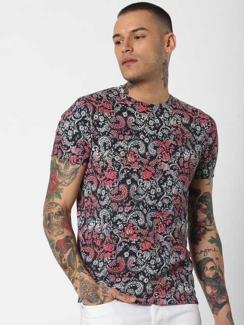 

Jack & Jones Men Navy Blue Printed Slim Fit Round Neck T-shirt