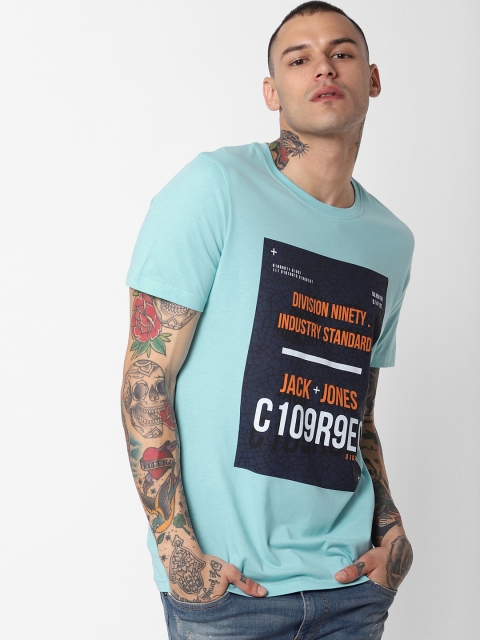 

Jack & Jones Men Blue Printed Round Neck T-shirt