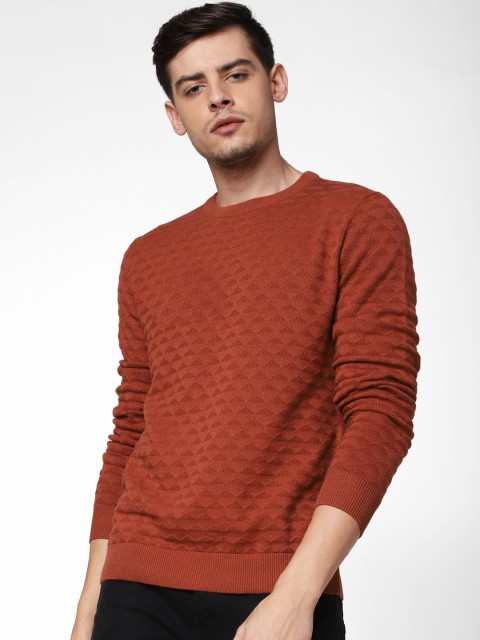 

Jack & Jones Men Rust Orange Self Design Sweater