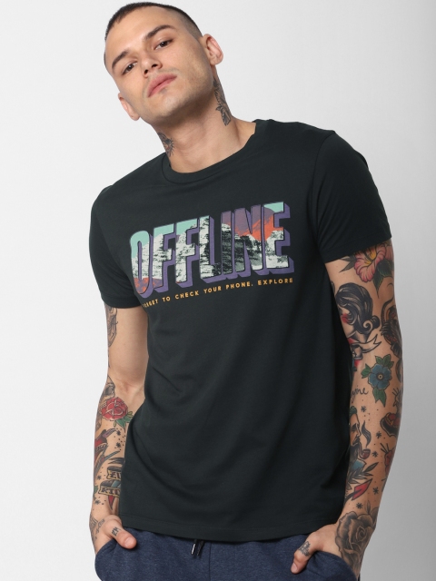 

Jack & Jones Men Black & Lavender Slim Fit Printed Round Neck T-shirt
