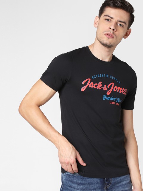 

Jack & Jones Men Black Printed Round Neck T-shirt