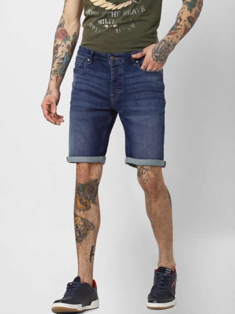 

Jack & Jones Men Blue Solid Regular Fit Denim Shorts