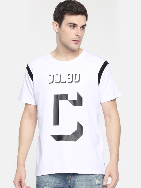 

Jack Jones Men White Black Printed Round Neck Pure Cotton T-shirt