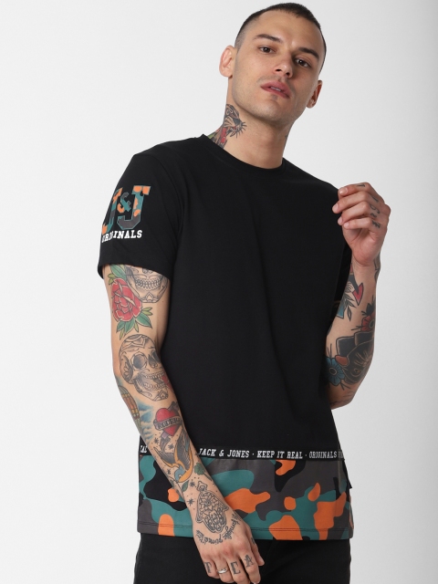 

Jack & Jones Men Black Camouflage Printed Round Neck T-shirt