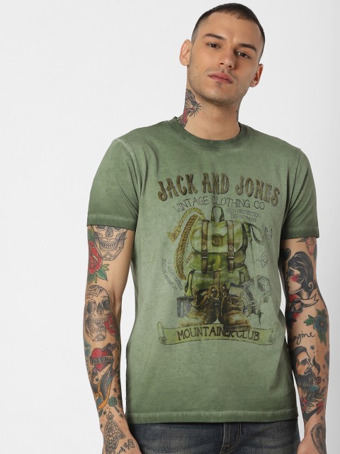 

Jack & Jones Men Green Printed Round Neck T-shirt