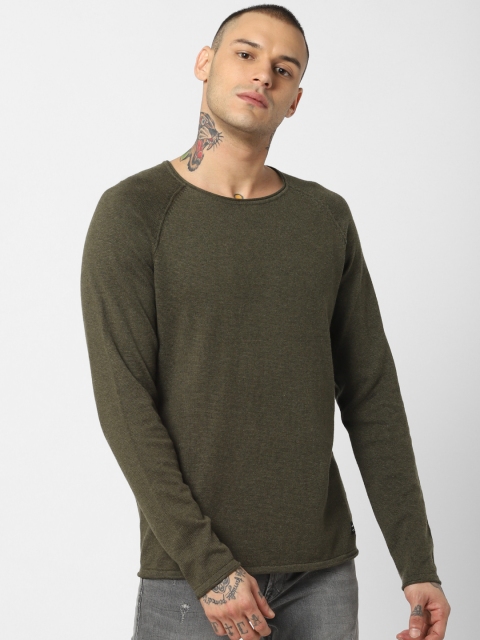 

Jack & Jones Men Olive Green Solid Sweater