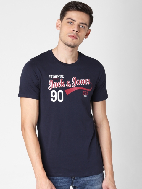 

Jack & Jones Men Navy Blue Printed Round Neck T-shirt