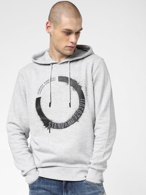 

Jack & Jones Men Grey Printed Hooded Sweatshirt