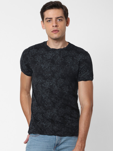 

Jack & Jones Men Black & Grey Printed Round Neck T-shirt