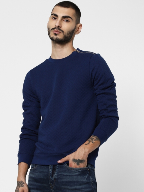 

Jack & Jones Men Blue Self Design Sweatshirt
