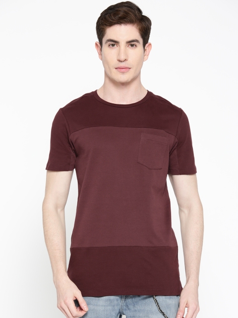 

Jack Jones Men Burgundy Solid Round Neck Pure Cotton T-shirt