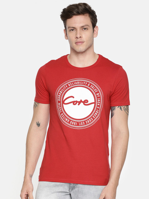 

Jack & Jones Men Red & White Printed Round Neck T-shirt