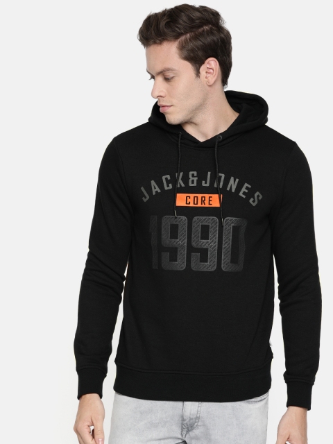 

Jack & Jones Men Black Printed Hooded Sweatshirt