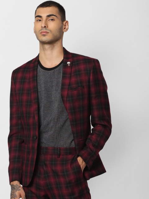 

Jack & Jones Men Red & Black Checked Slim Fit Single Breasted Smart Casual Blazer