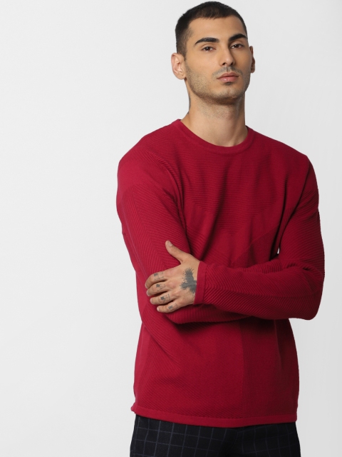 

Jack & Jones Men Red Self Design Sweater