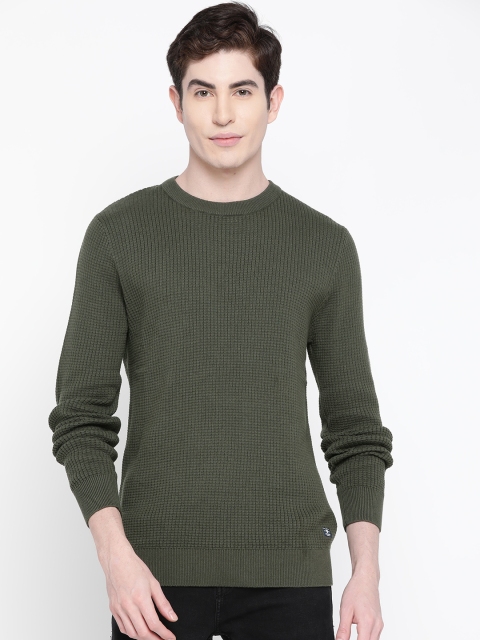 

Jack & Jones Men Olive Green Ribbed Pullover Sweater