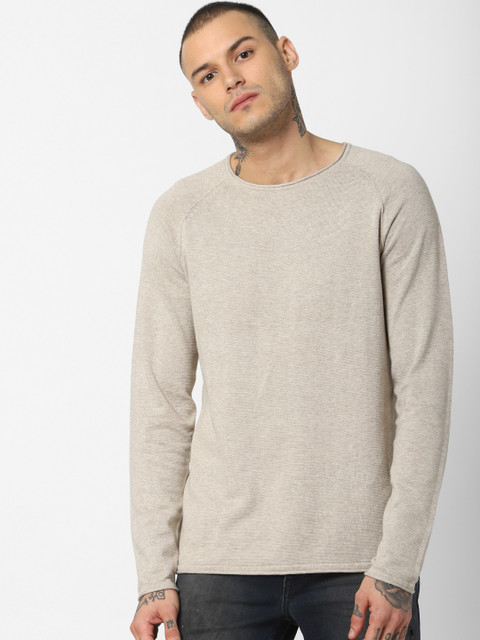 

Jack & Jones Men Beige Solid Sweater