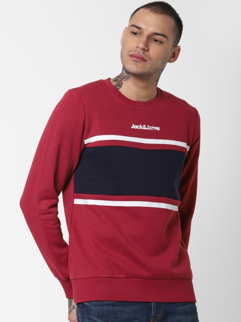 

Jack & Jones Men Red Colourblocked Sweatshirt