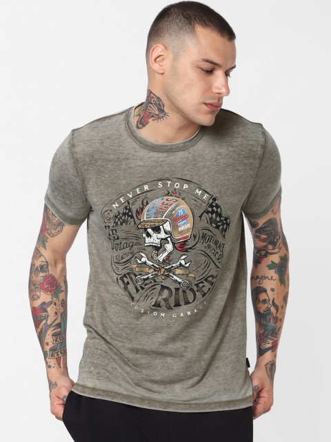 

Jack & Jones Men Brown & Black Printed Round Neck T-shirt