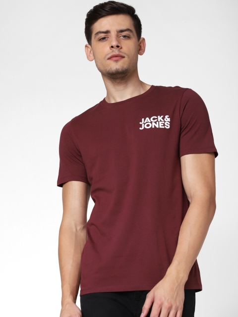 

Jack & Jones Men Burgundy Printed Round Neck T-shirt