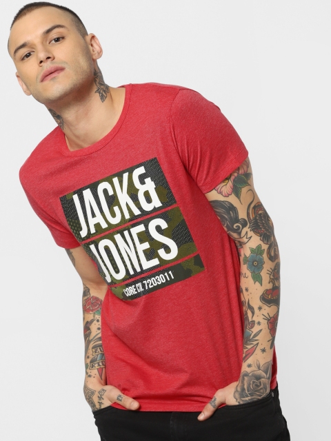 

Jack & Jones Men Red & White Printed Round Neck T-shirt