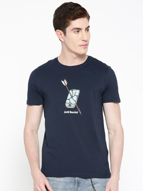 

Jack & Jones Men Navy Blue Printed Round Neck T-shirt