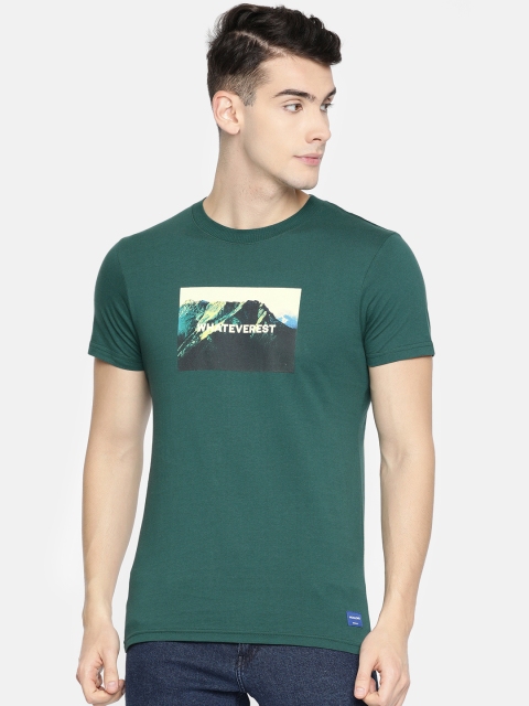

Jack & Jones Men Green Slim Fit Printed Round Neck T-shirt