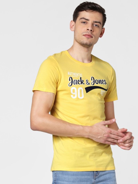 

Jack & Jones Men Yellow Printed Round Neck T-shirt