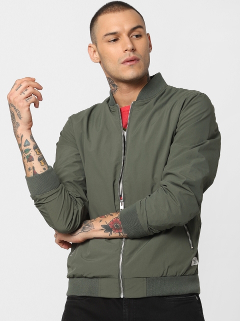 

Jack & Jones Men Olive Green Solid Bomber Jacket