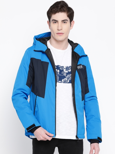 

Jack & Jones Men Blue Colourblocked Hooded Tailored Jacket