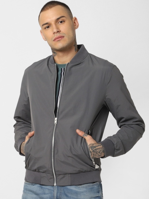 

Jack & Jones Men Grey Solid Bomber Jacket