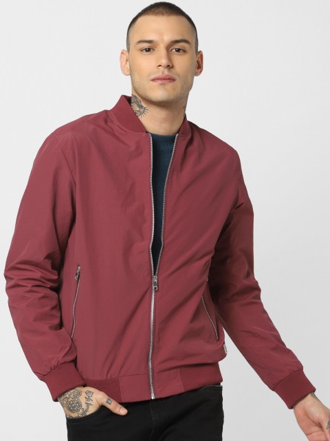 

Jack & Jones Men Maroon Solid Bomber Jacket