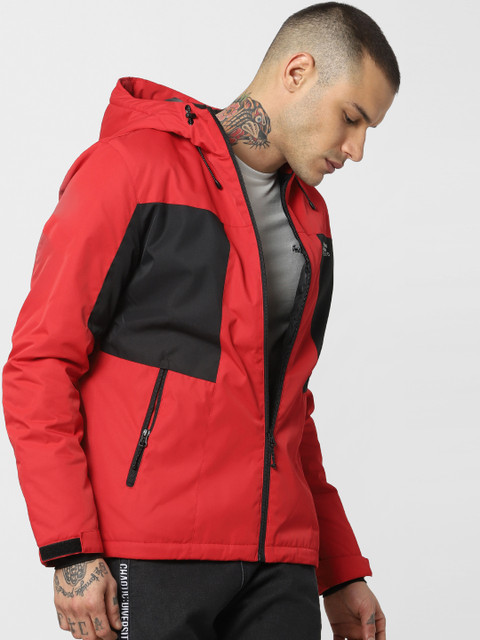 

Jack & Jones Men Red & Black Colourblocked Water Resistant Jacket