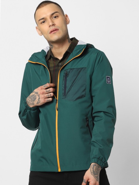 

Jack & Jones Men Teal Green Solid Hooded Lightweight Sporty Jacket