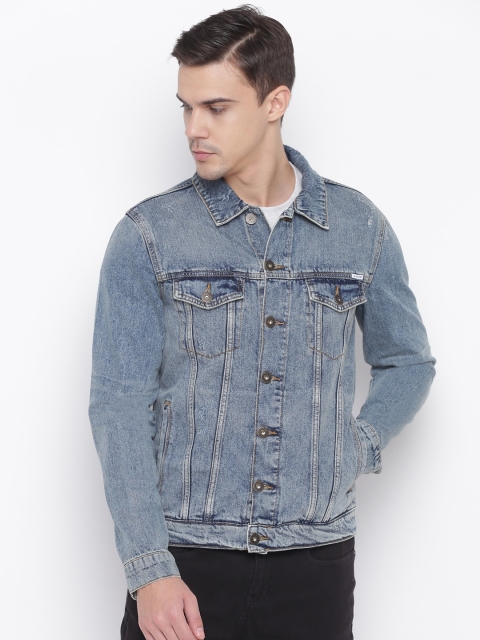 

Jack & Jones Men Blue Washed Denim Jacket